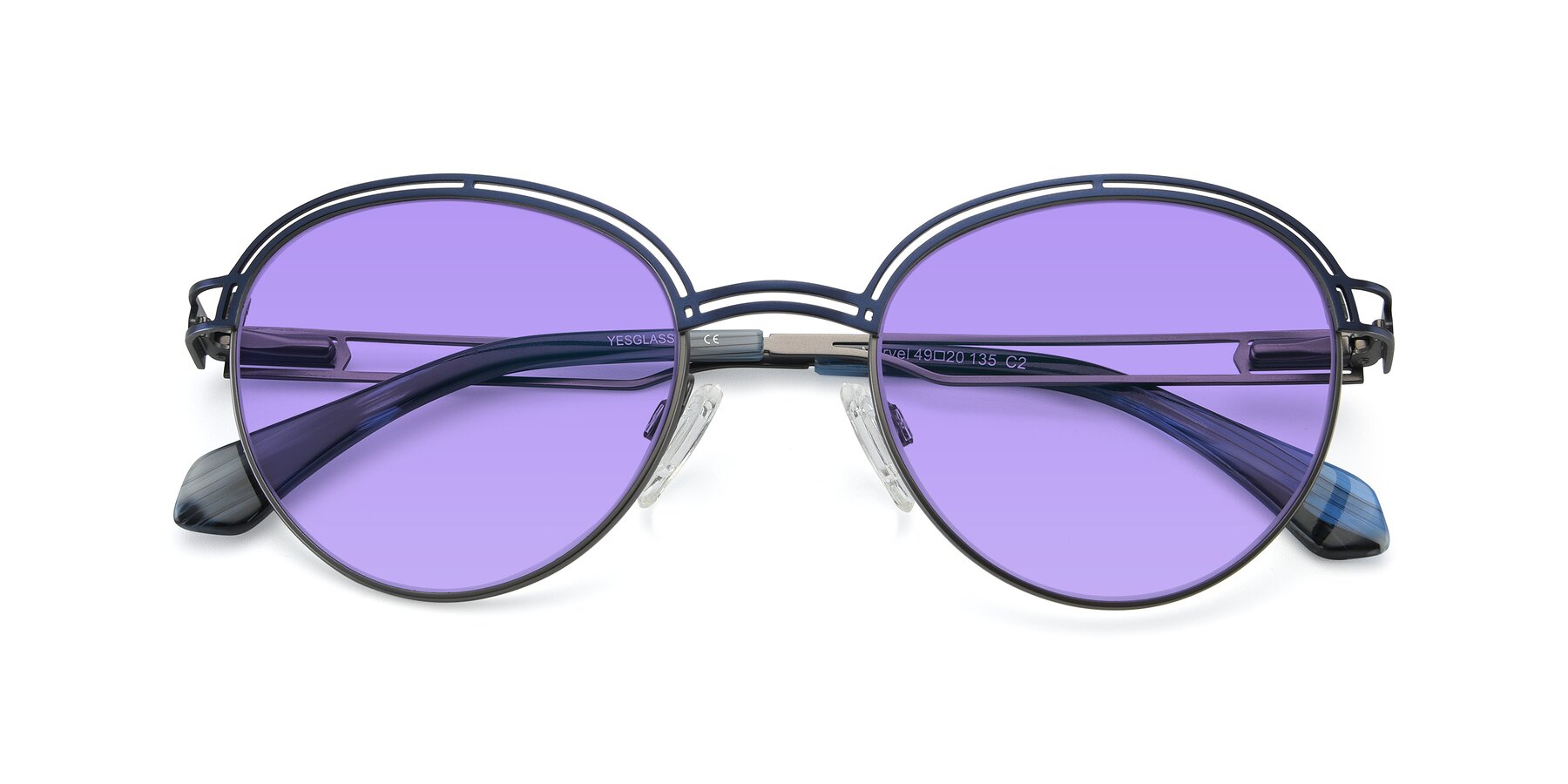 Folded Front of Marvel in Blue-Gunmetal with Medium Purple Tinted Lenses