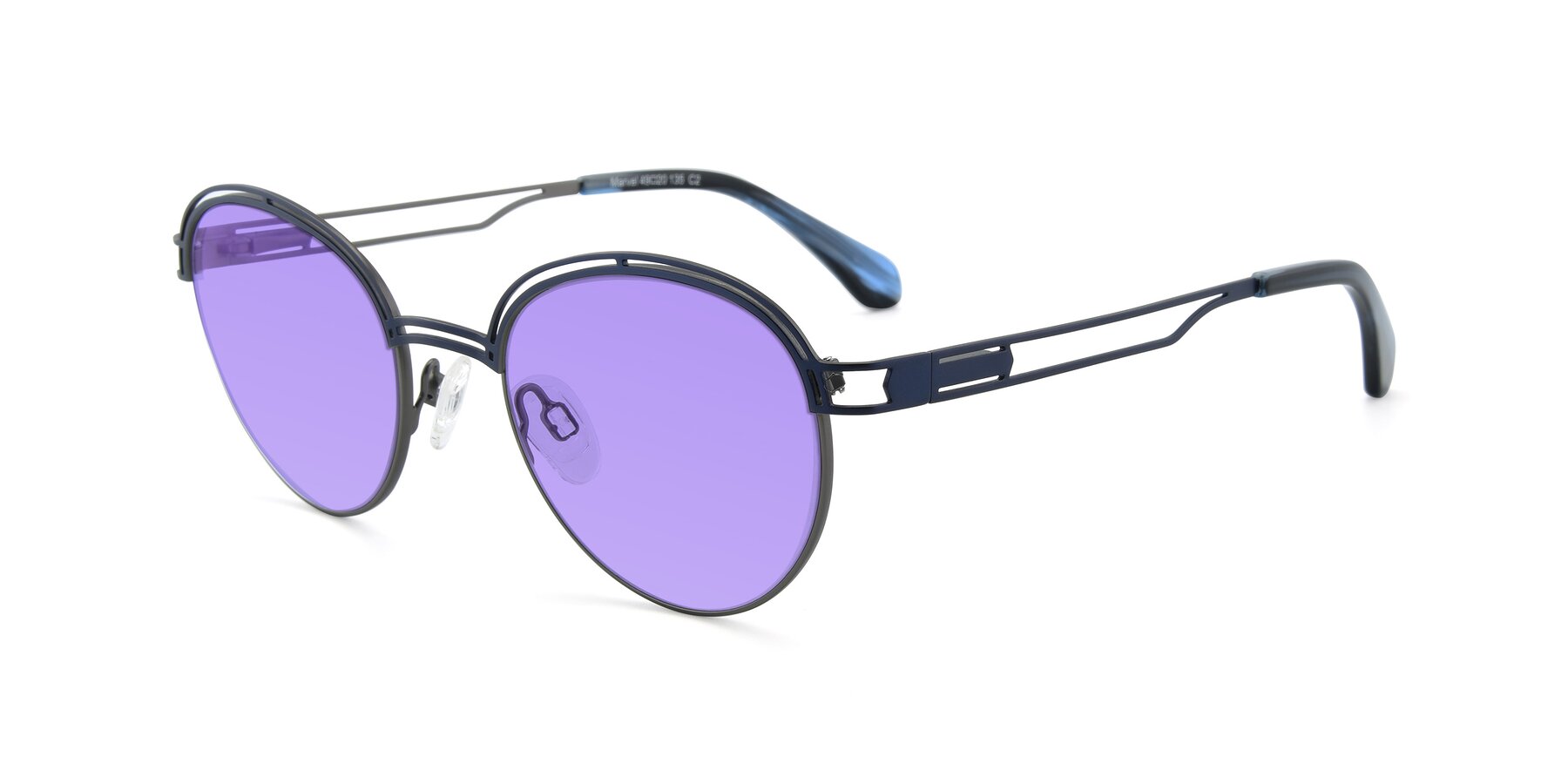 Angle of Marvel in Blue-Gunmetal with Medium Purple Tinted Lenses