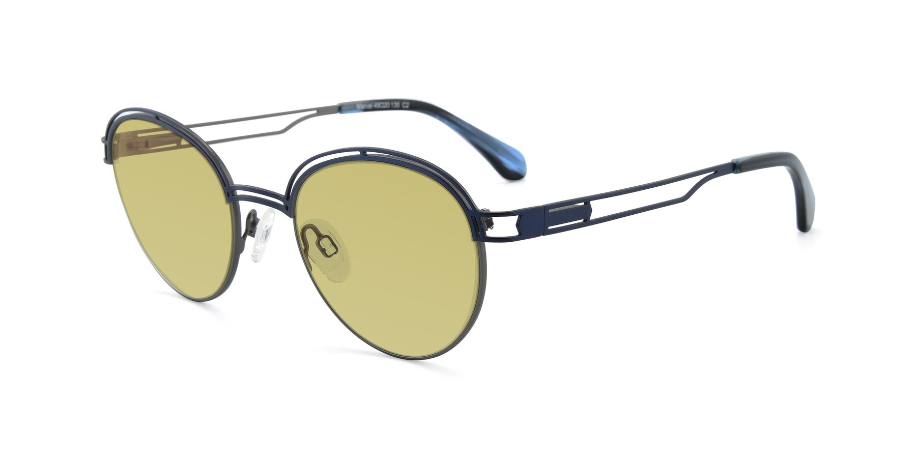 Angle of Marvel in Blue-Gunmetal with Medium Champagne Tinted Lenses