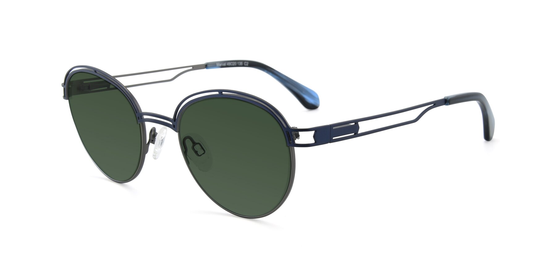 Angle of Marvel in Blue-Gunmetal with Green Tinted Lenses