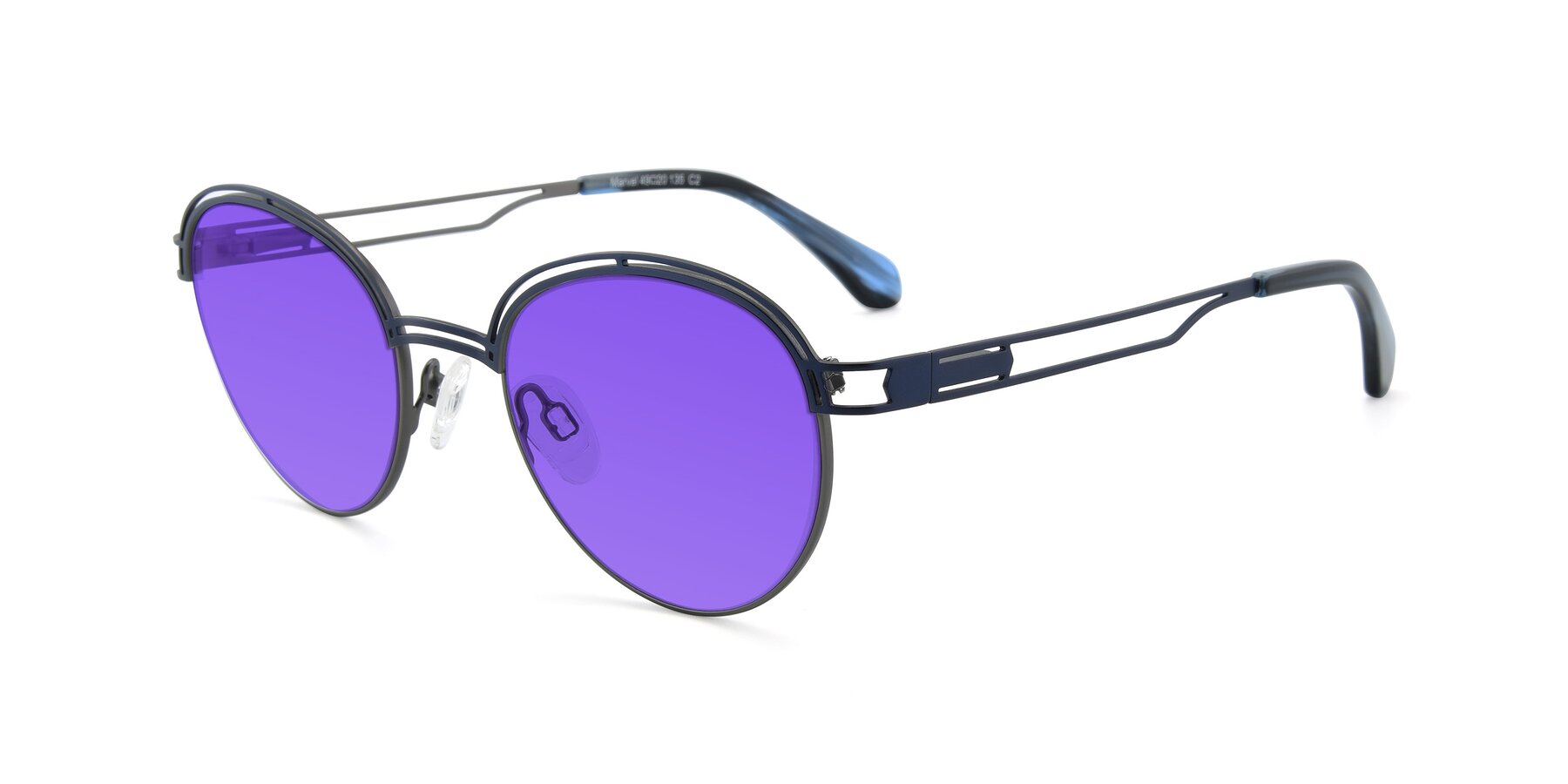 Angle of Marvel in Blue-Gunmetal with Purple Tinted Lenses
