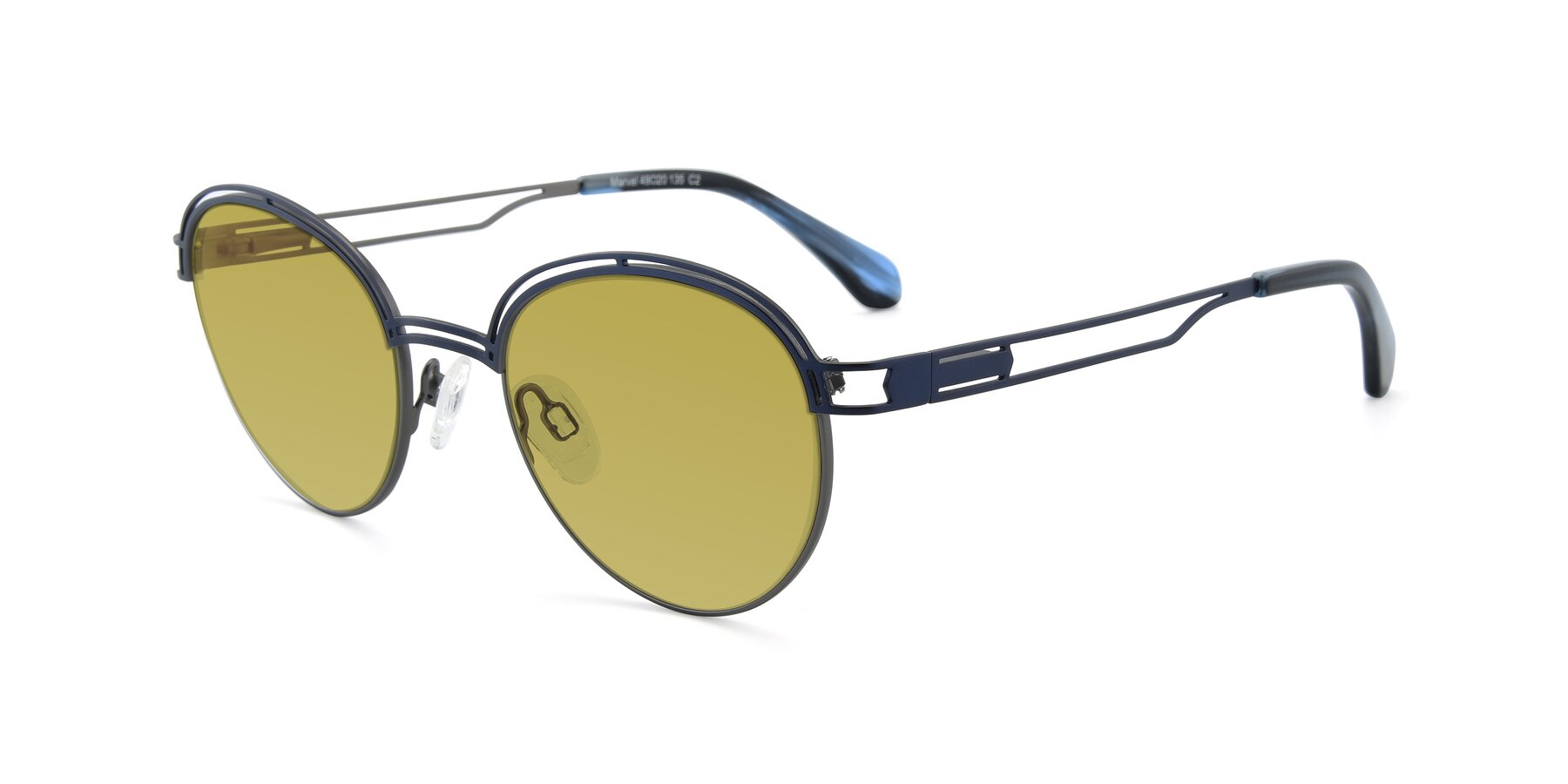 Angle of Marvel in Blue-Gunmetal with Champagne Tinted Lenses