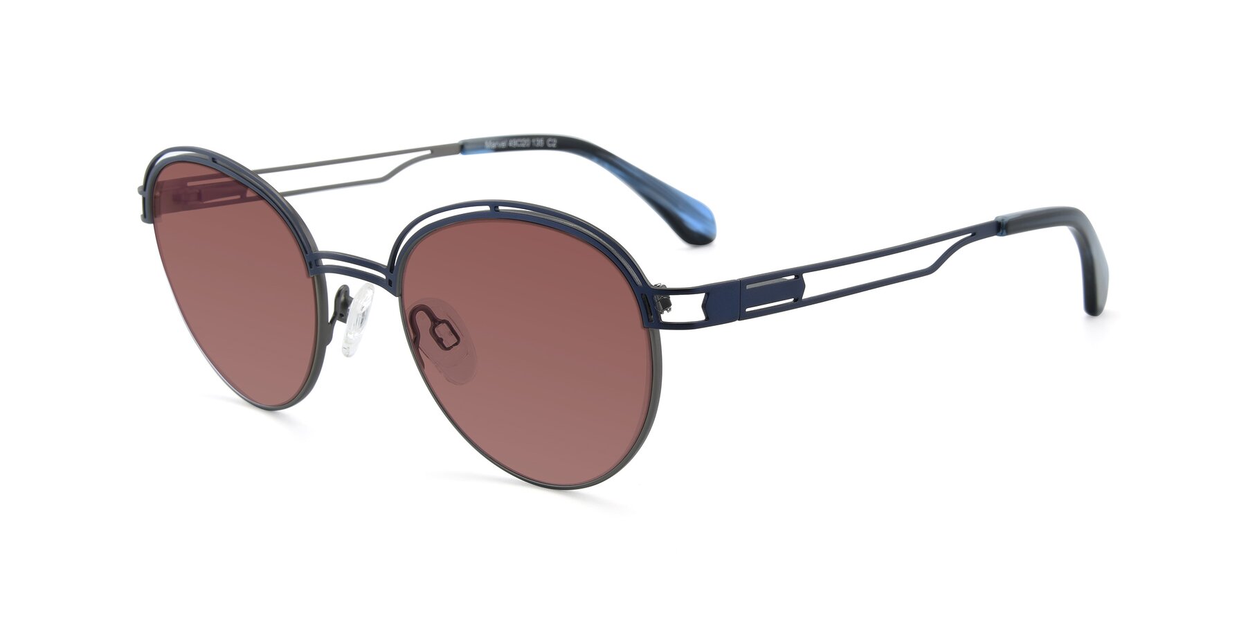 Angle of Marvel in Blue-Gunmetal with Garnet Tinted Lenses