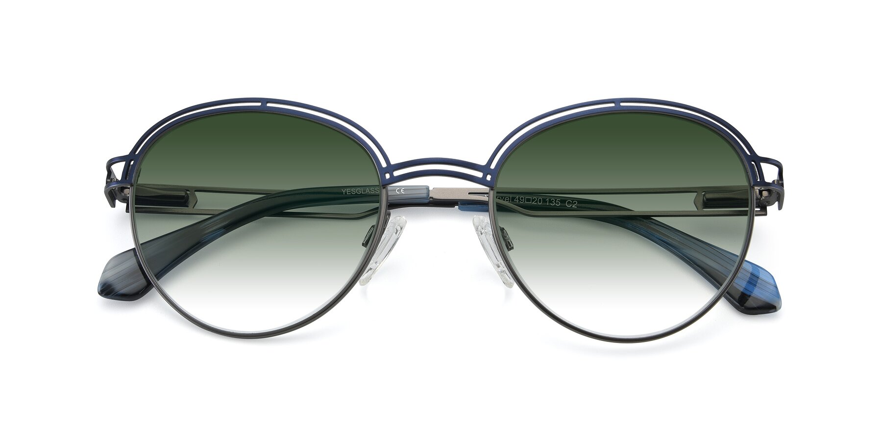 Folded Front of Marvel in Blue-Gunmetal with Green Gradient Lenses