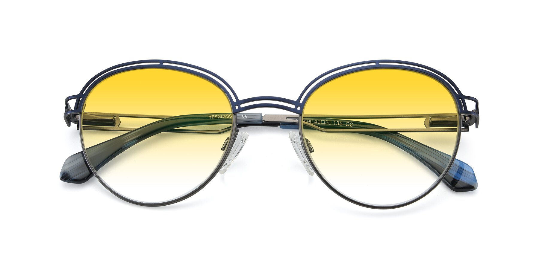 Folded Front of Marvel in Blue-Gunmetal with Yellow Gradient Lenses