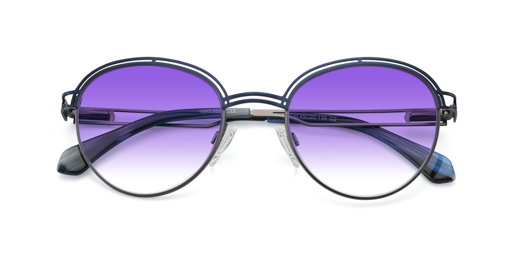 Folded Front of Marvel in Blue-Gunmetal with Purple Gradient Lenses