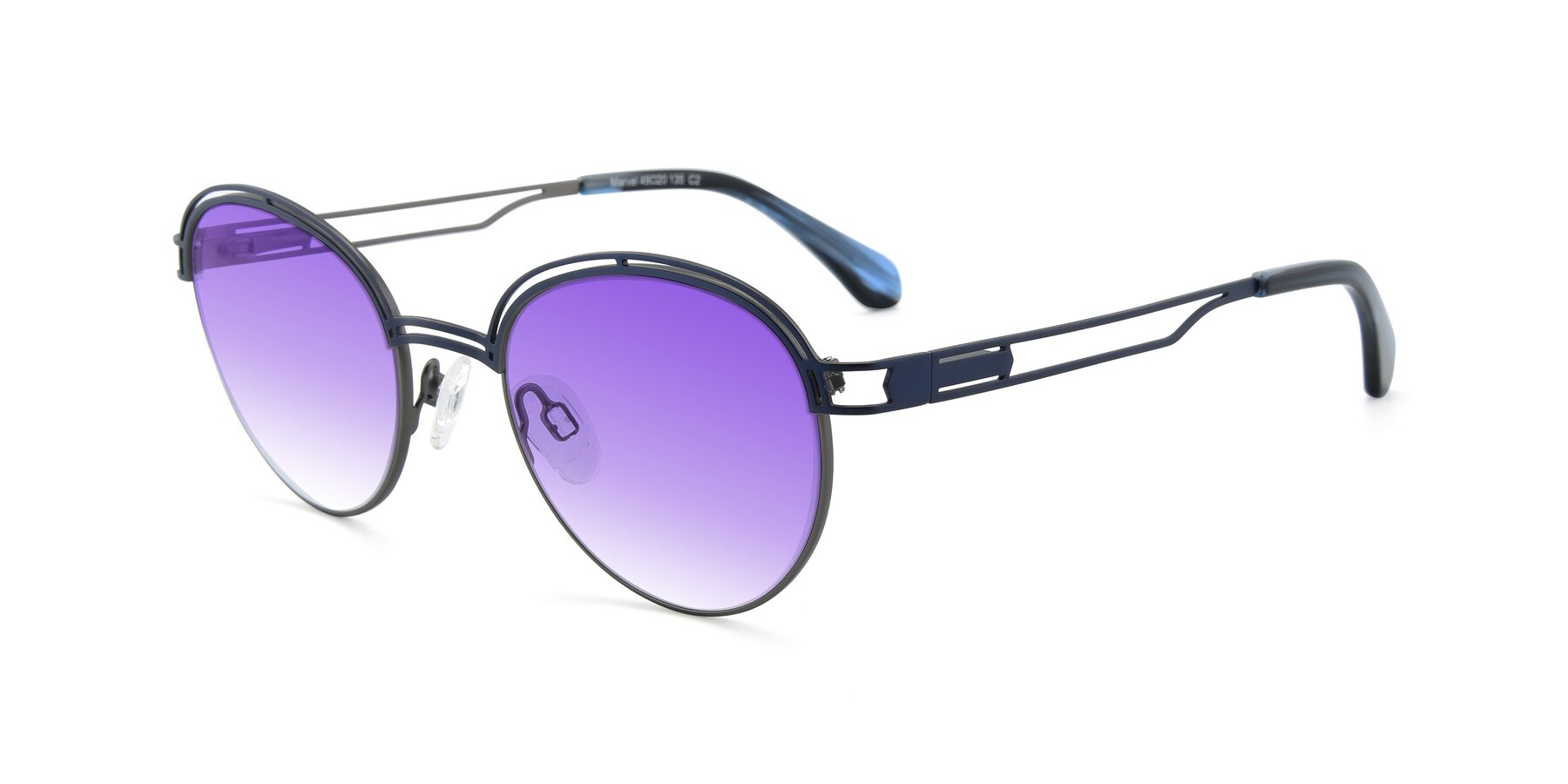 Angle of Marvel in Blue-Gunmetal with Purple Gradient Lenses