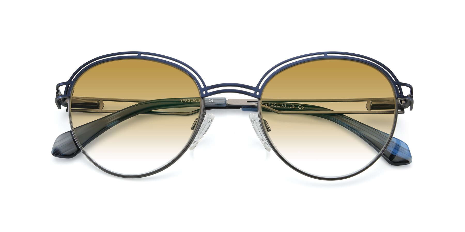 Folded Front of Marvel in Blue-Gunmetal with Champagne Gradient Lenses