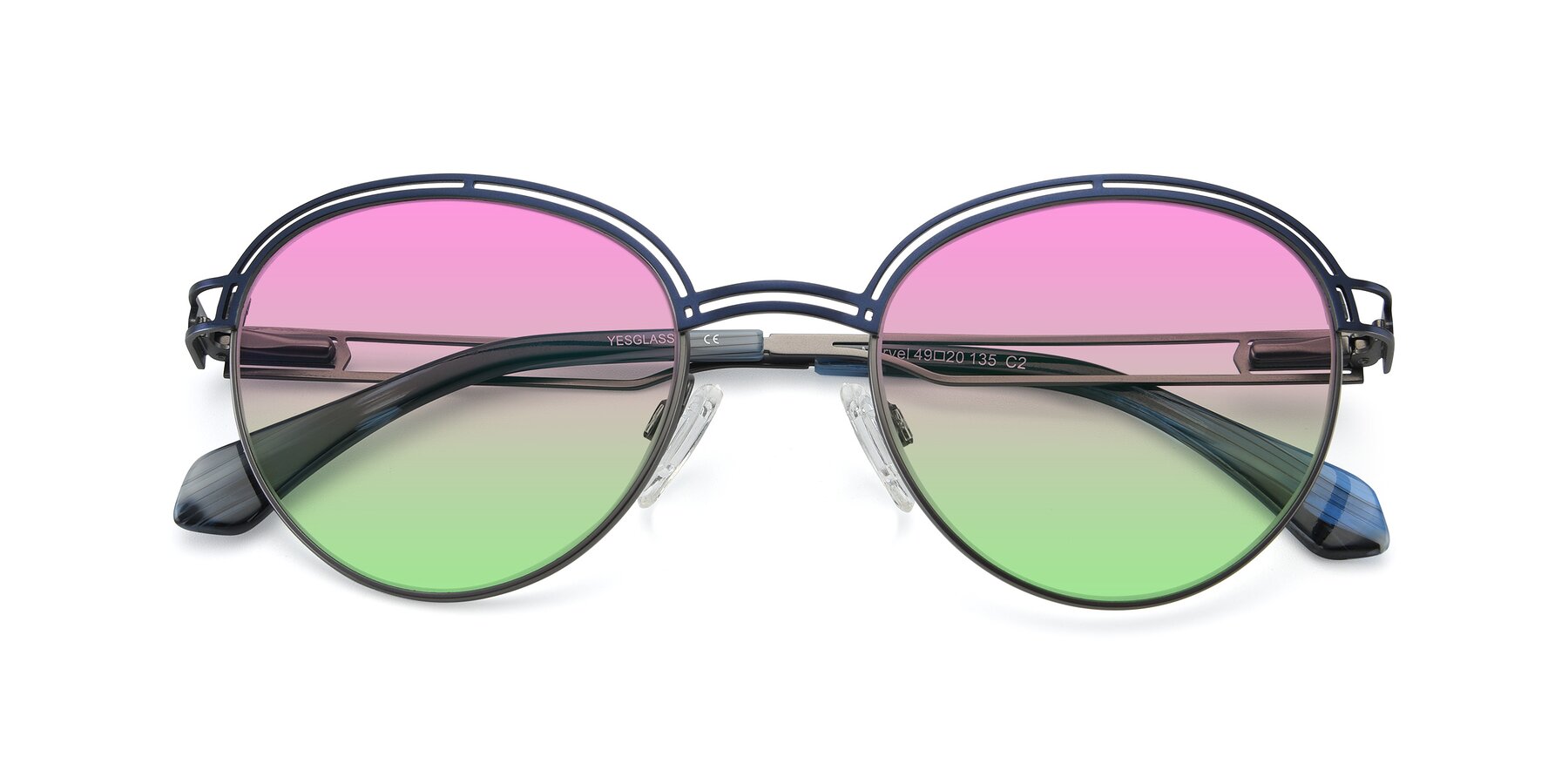 Folded Front of Marvel in Blue-Gunmetal with Pink / Green Gradient Lenses