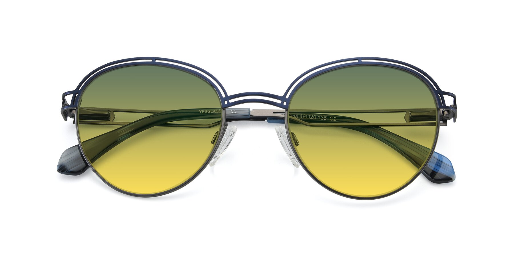 Folded Front of Marvel in Blue-Gunmetal with Green / Yellow Gradient Lenses