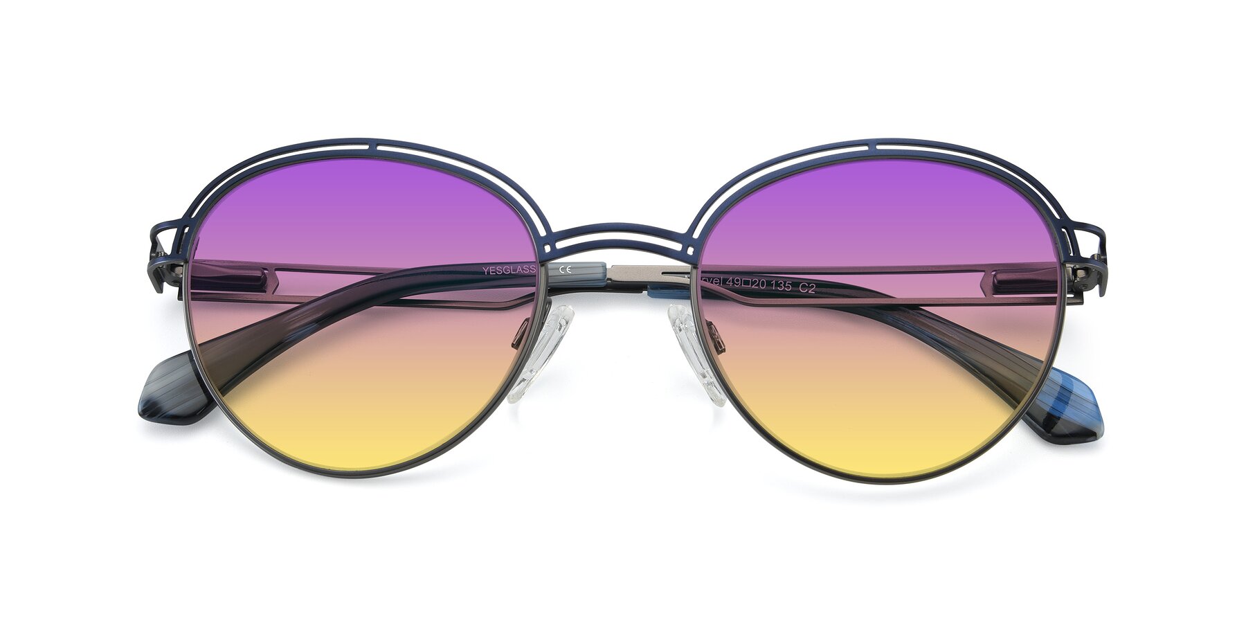 Folded Front of Marvel in Blue-Gunmetal with Purple / Yellow Gradient Lenses