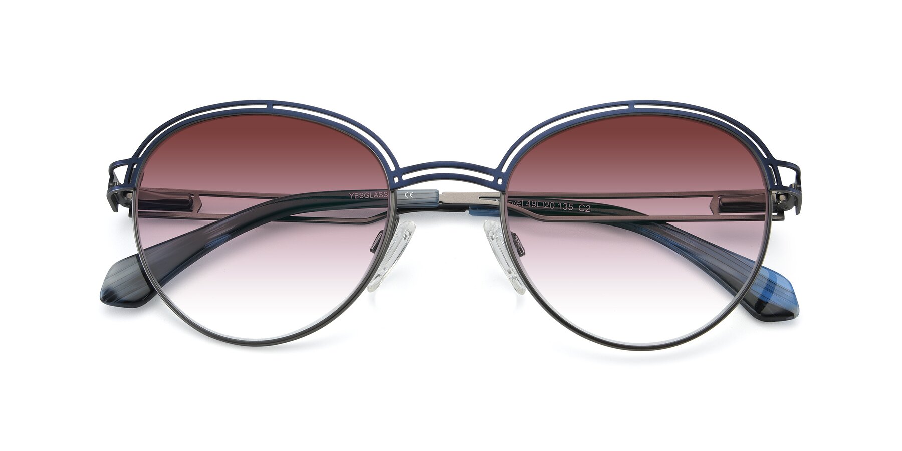 Folded Front of Marvel in Blue-Gunmetal with Garnet Gradient Lenses