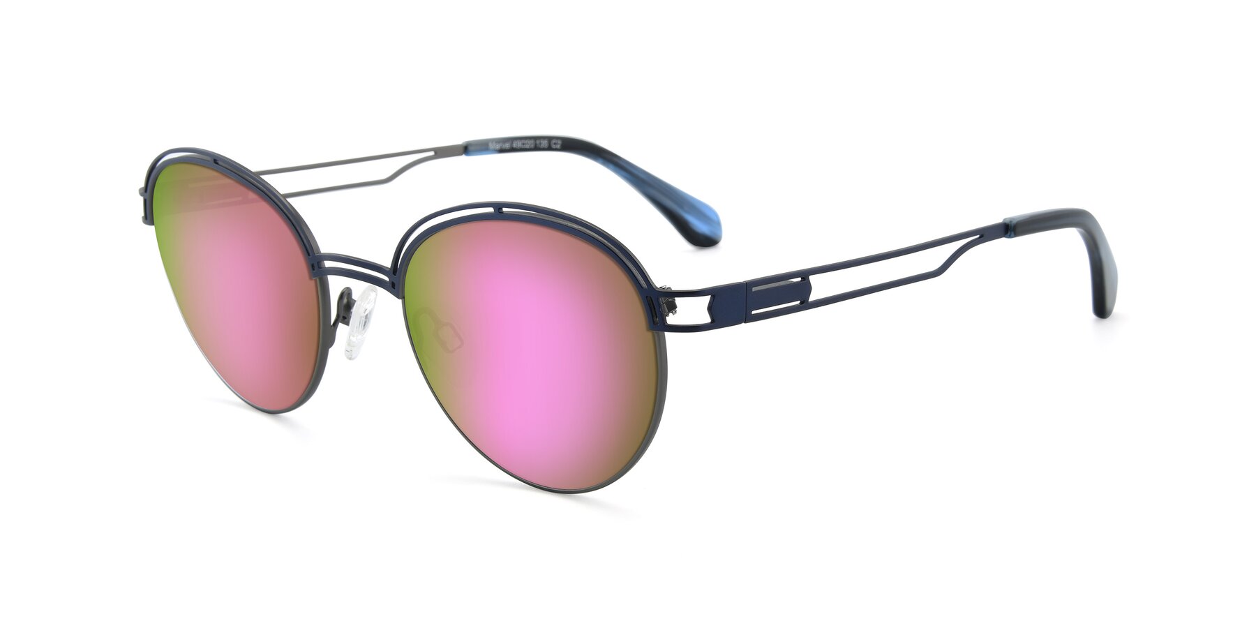 Angle of Marvel in Blue-Gunmetal with Pink Mirrored Lenses