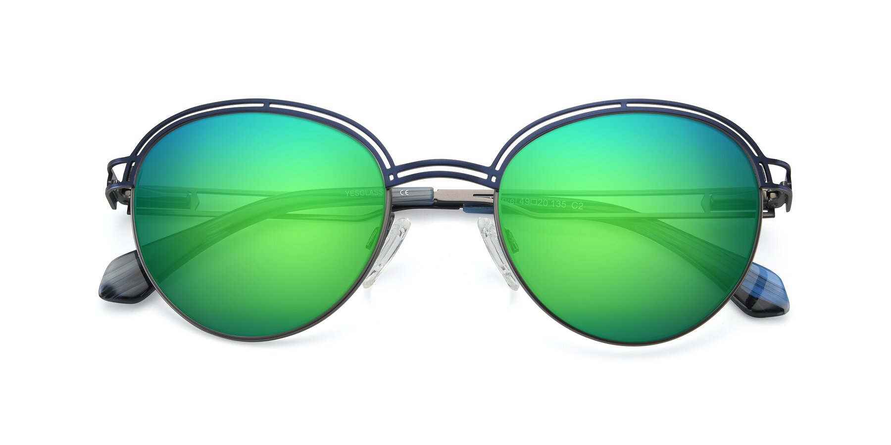 Folded Front of Marvel in Blue-Gunmetal with Green Mirrored Lenses