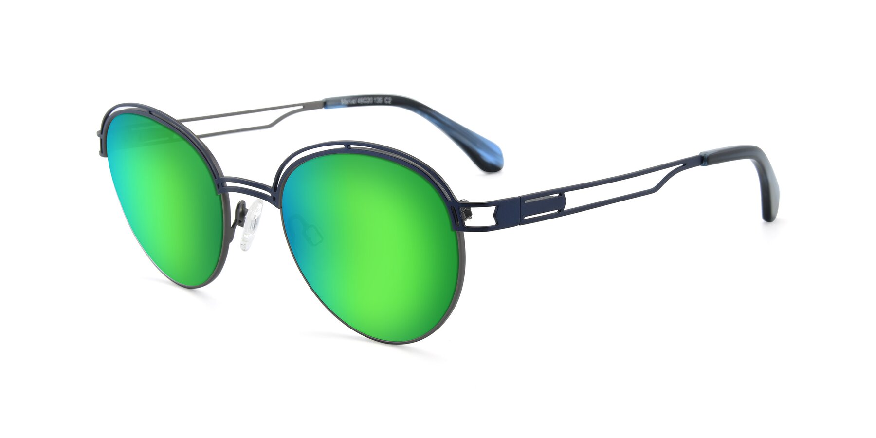 Angle of Marvel in Blue-Gunmetal with Green Mirrored Lenses