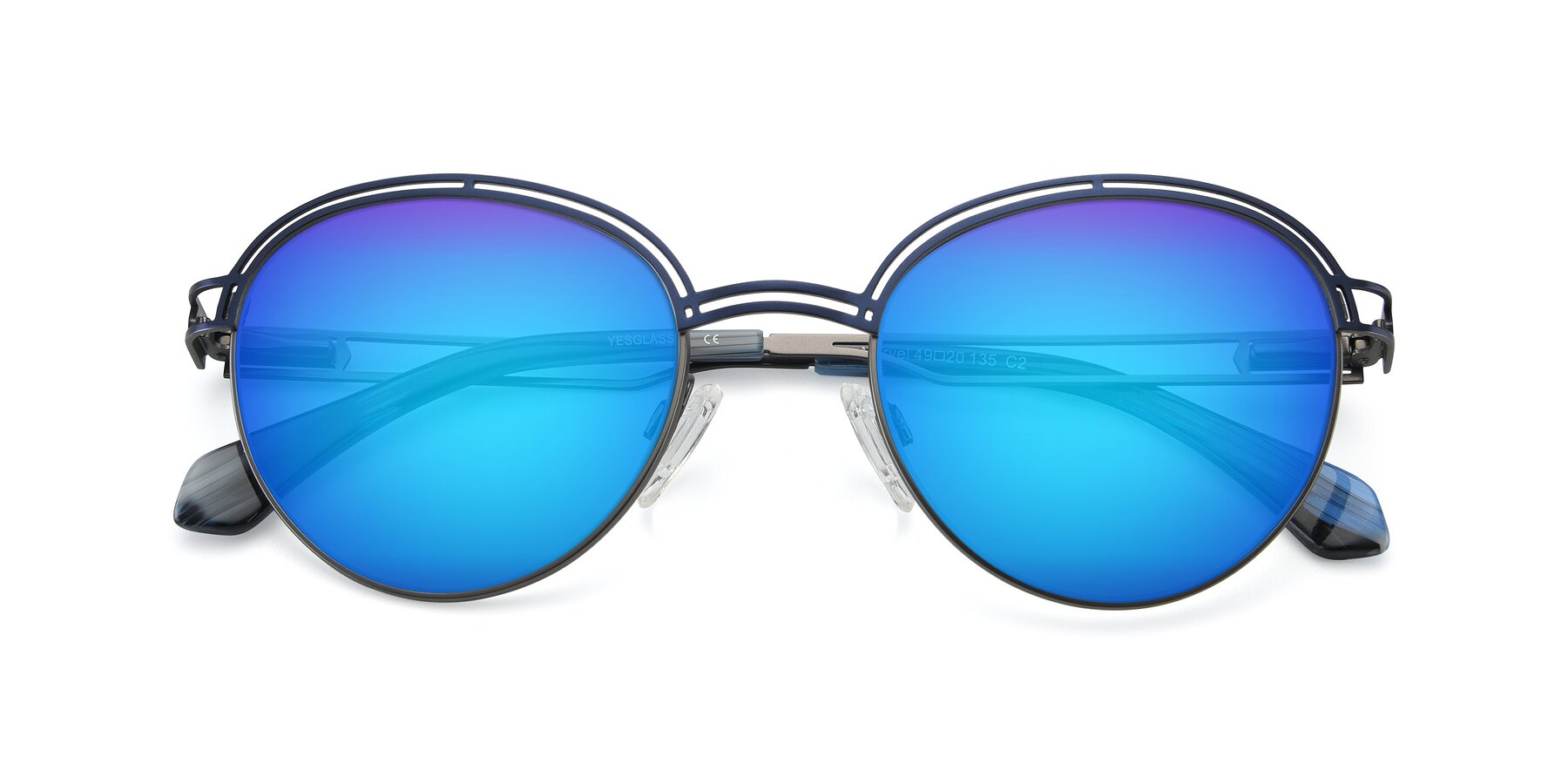 Folded Front of Marvel in Blue-Gunmetal with Blue Mirrored Lenses