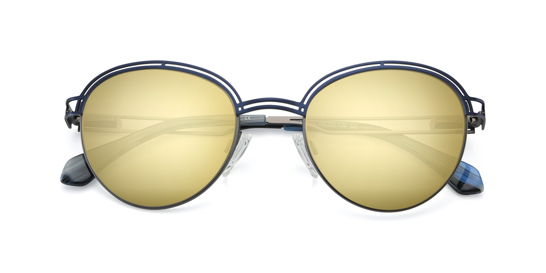 Folded Front of Marvel in Blue-Gunmetal with Gold Mirrored Lenses