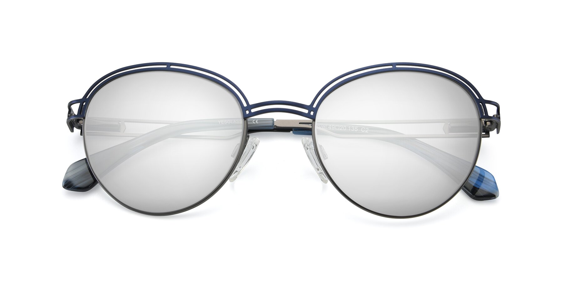 Folded Front of Marvel in Blue-Gunmetal with Silver Mirrored Lenses