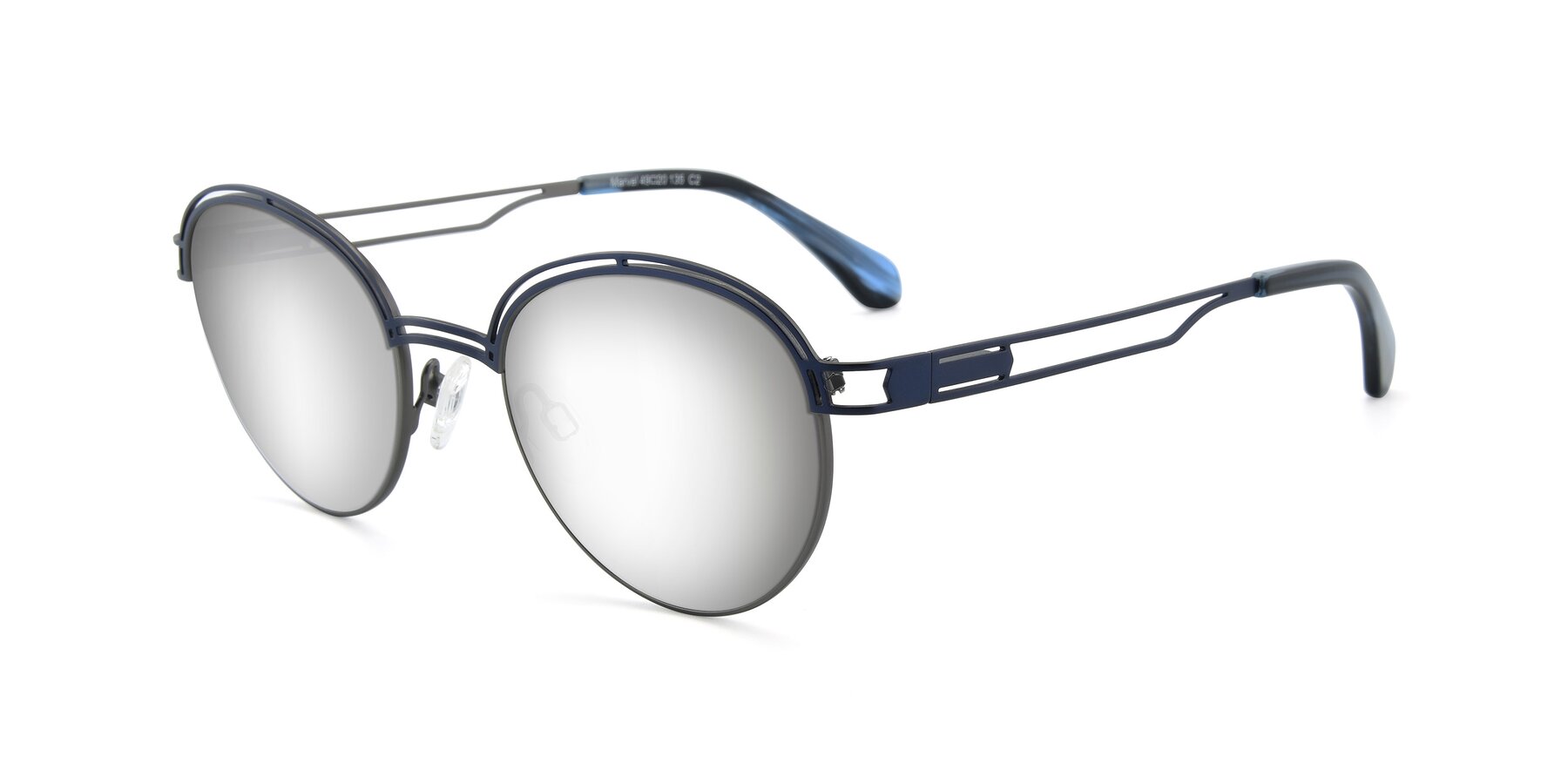 Angle of Marvel in Blue-Gunmetal with Silver Mirrored Lenses
