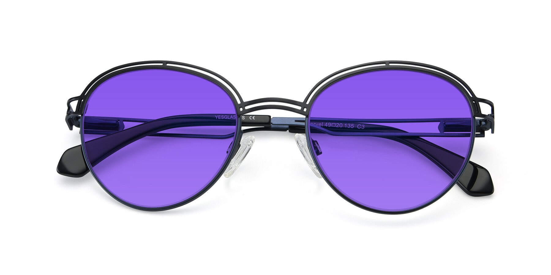 Folded Front of Marvel in Black-Blue with Purple Tinted Lenses