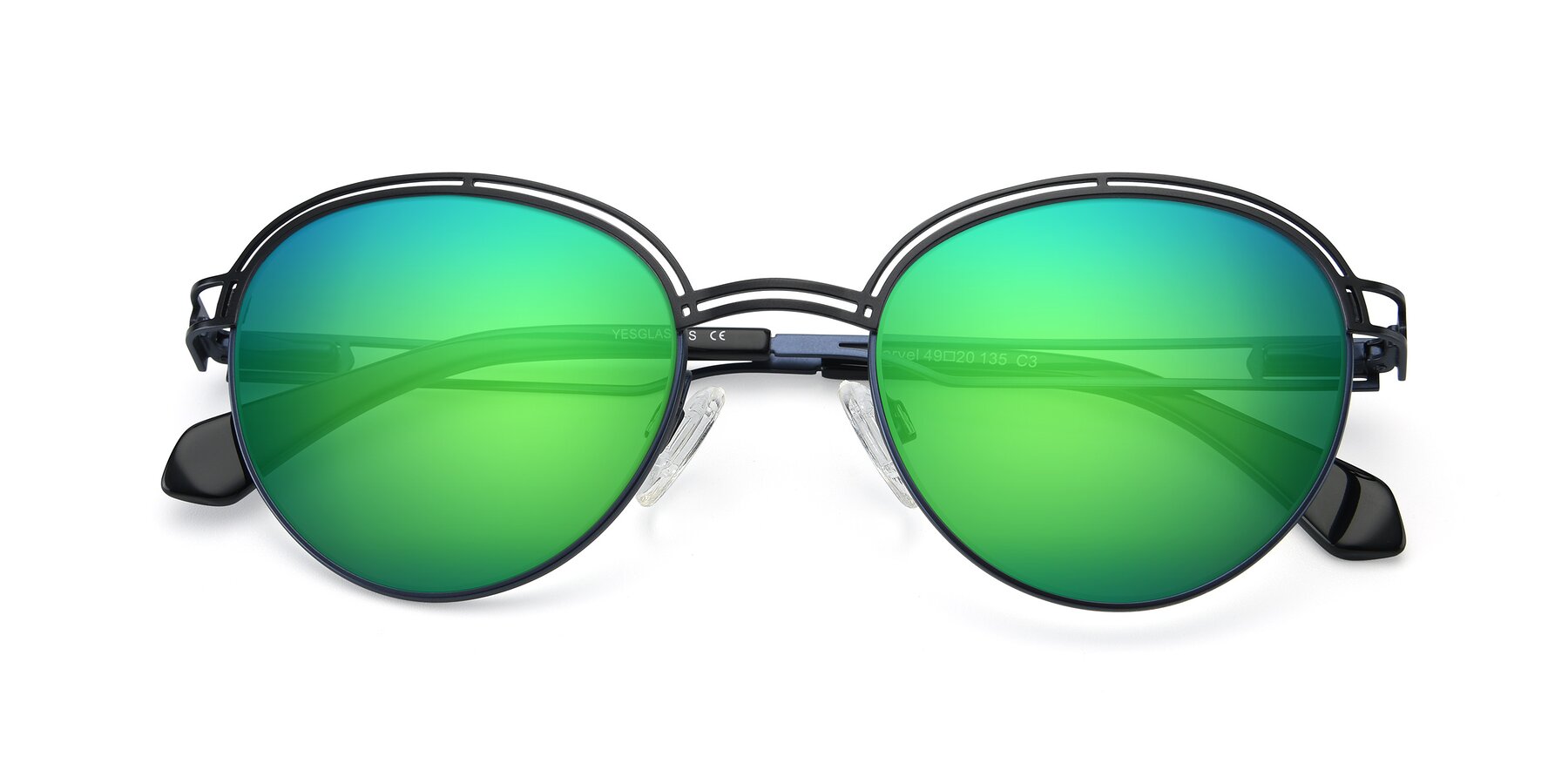 Folded Front of Marvel in Black-Blue with Green Mirrored Lenses