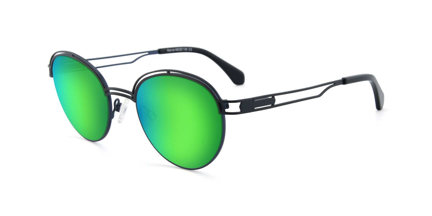 Angle of Marvel in Black-Blue with Green Mirrored Lenses