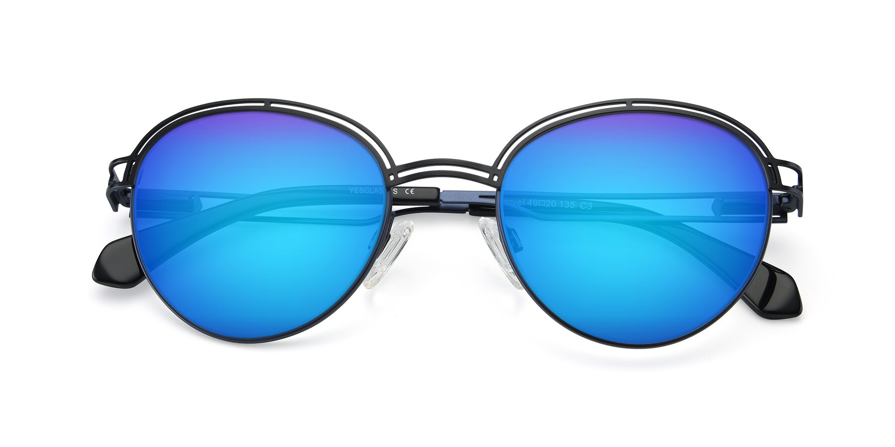 Folded Front of Marvel in Black-Blue with Blue Mirrored Lenses