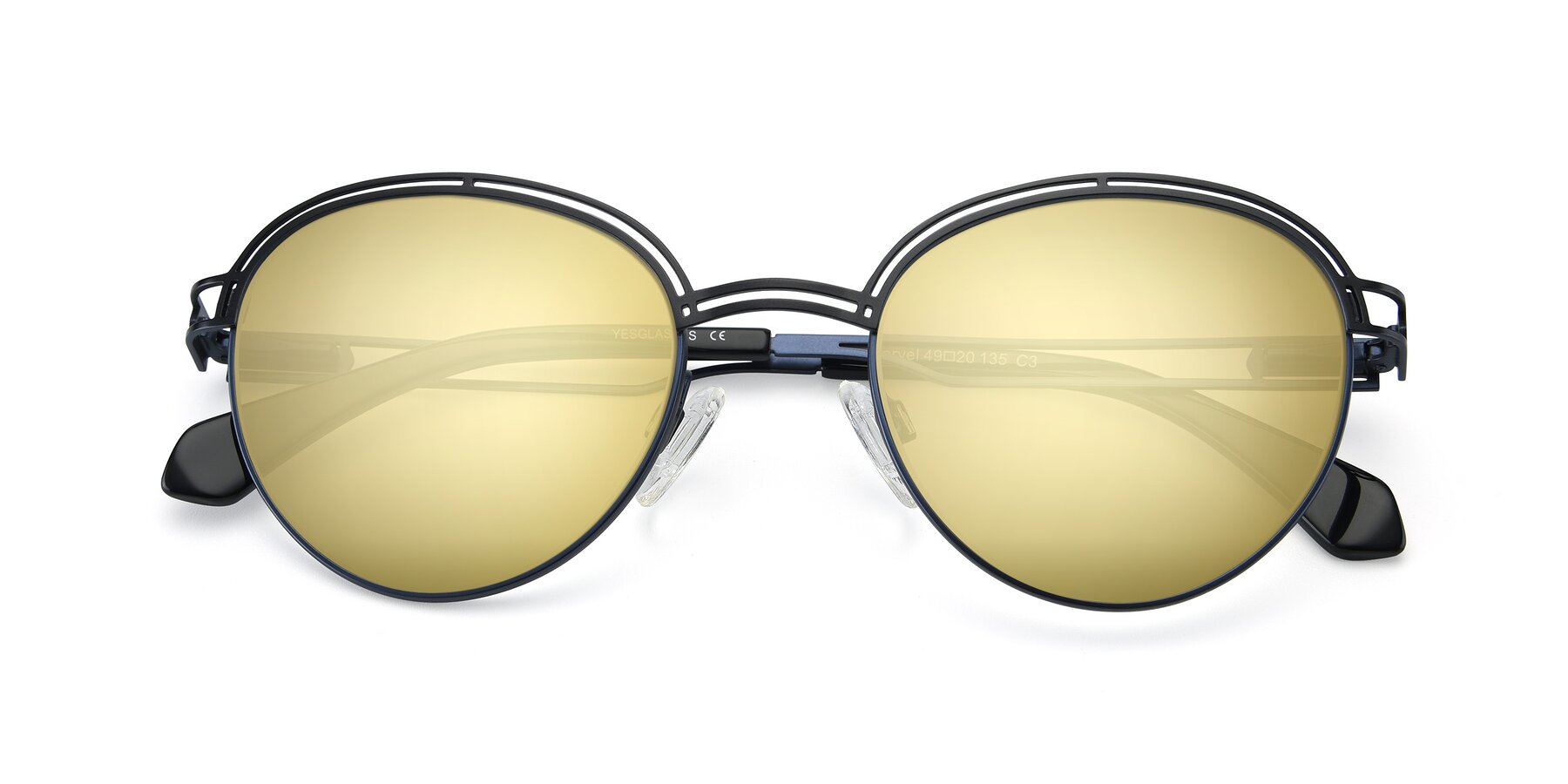 Folded Front of Marvel in Black-Blue with Gold Mirrored Lenses