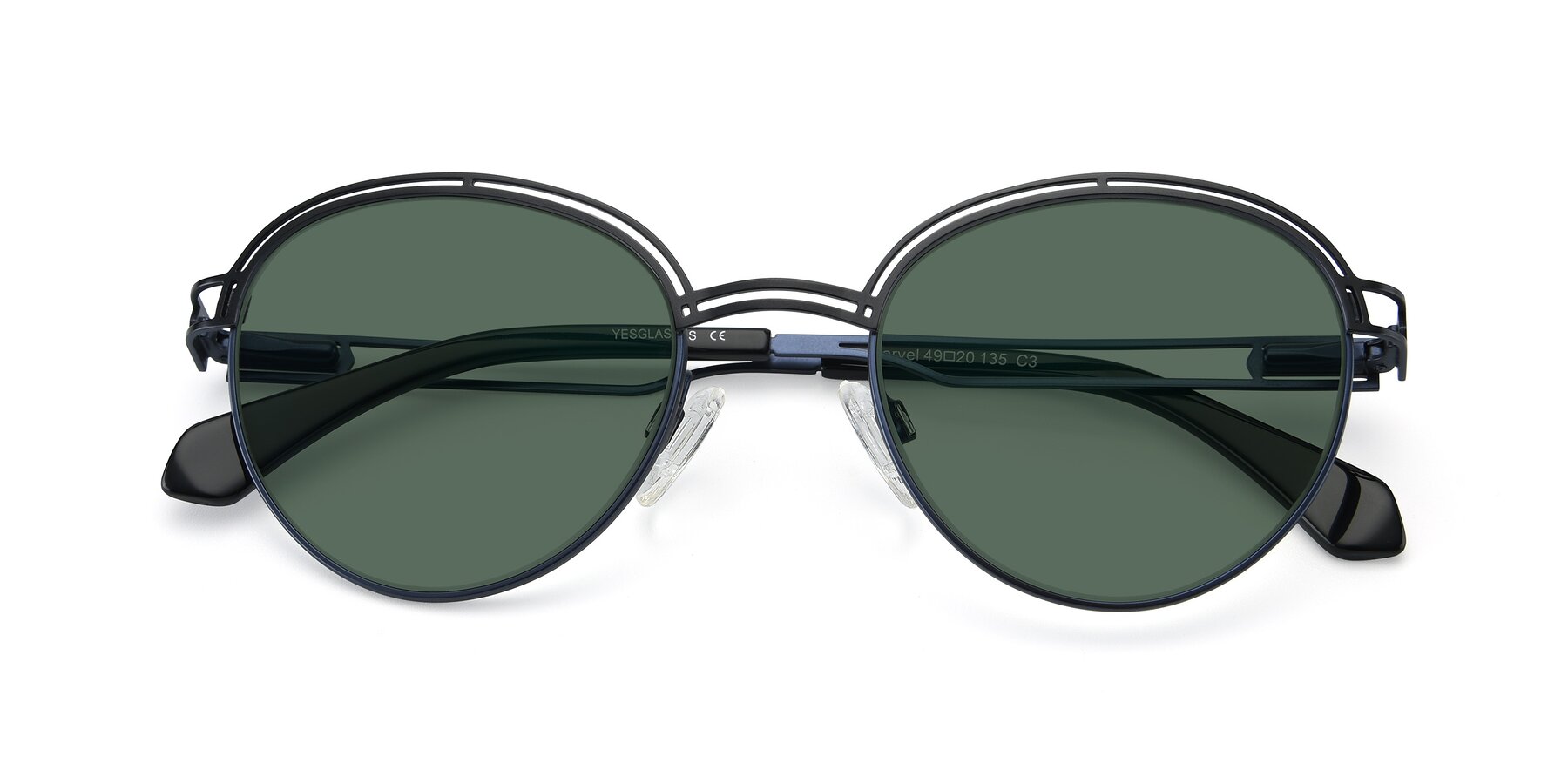 Folded Front of Marvel in Black-Blue with Green Polarized Lenses