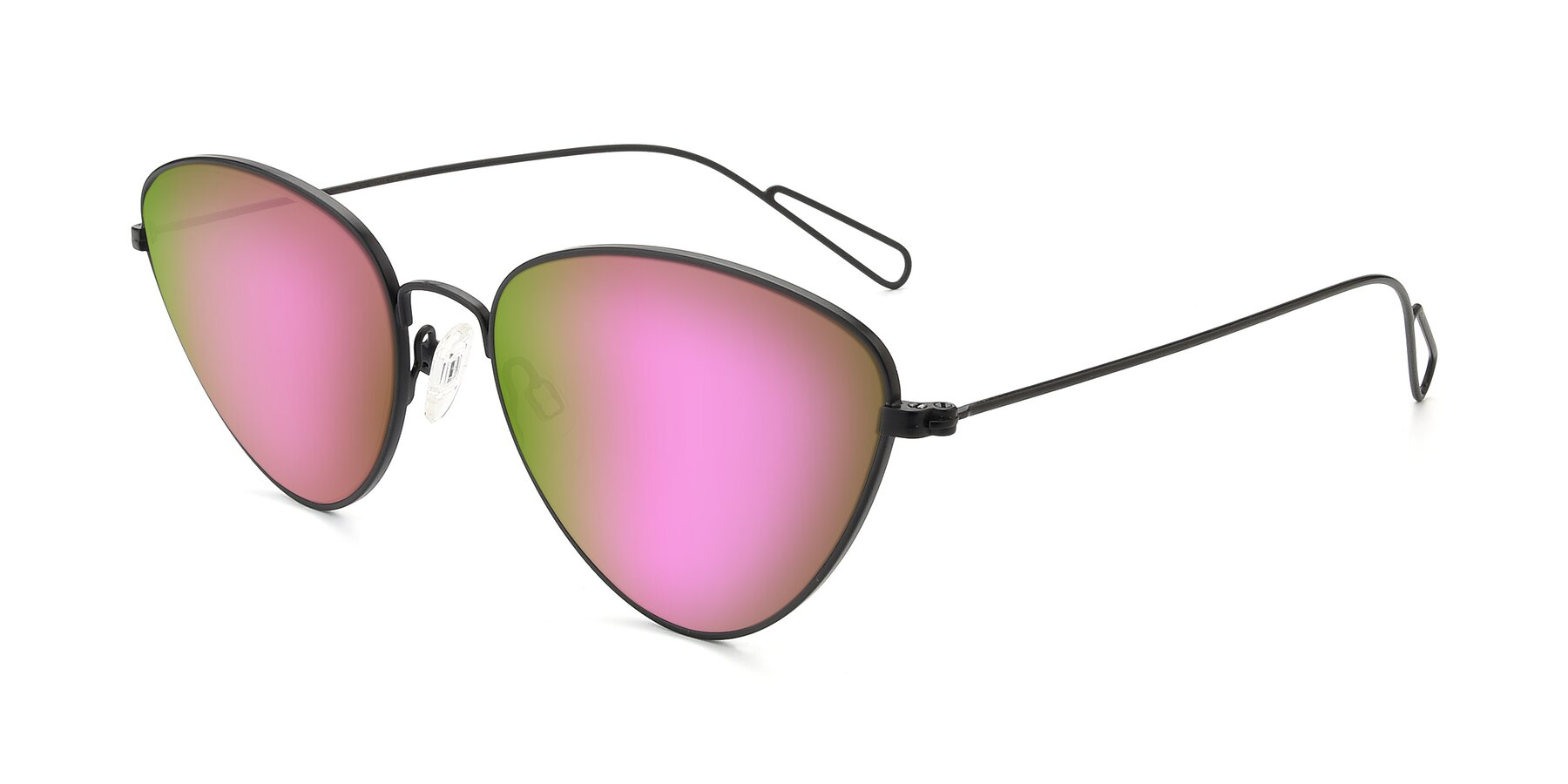 Angle of Butterfly Effect in Black with Pink Mirrored Lenses