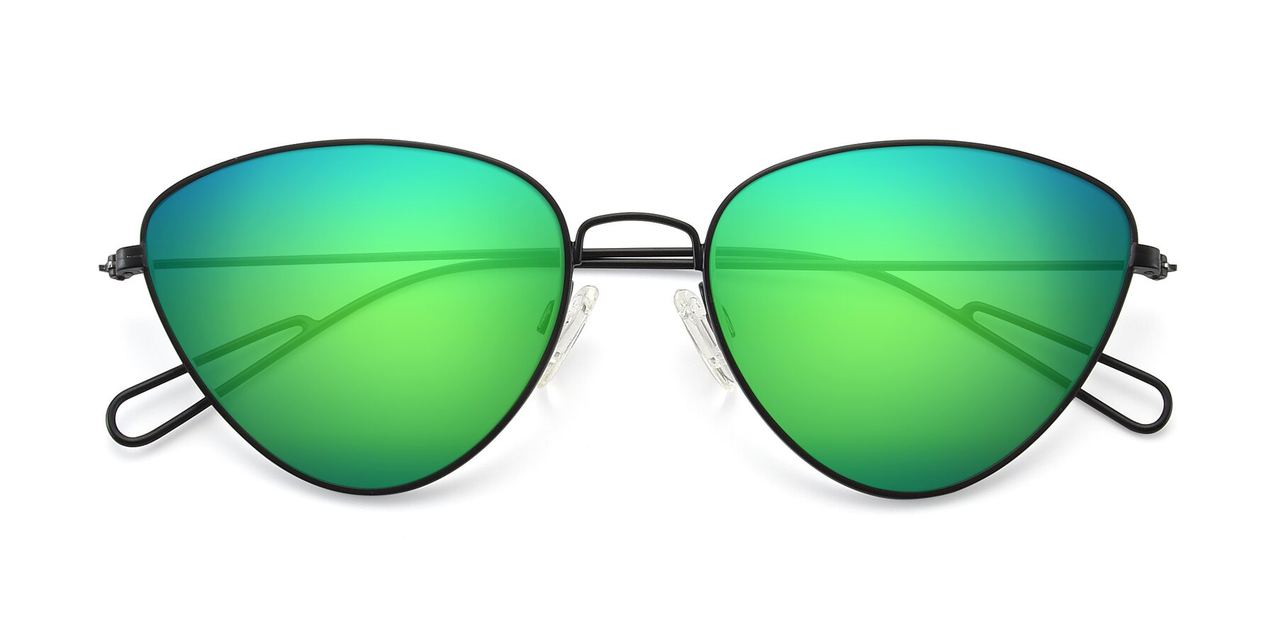 Folded Front of Butterfly Effect in Black with Green Mirrored Lenses
