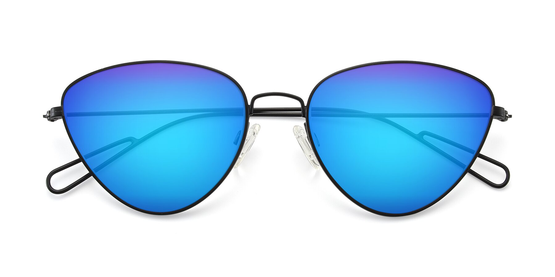 Folded Front of Butterfly Effect in Black with Blue Mirrored Lenses