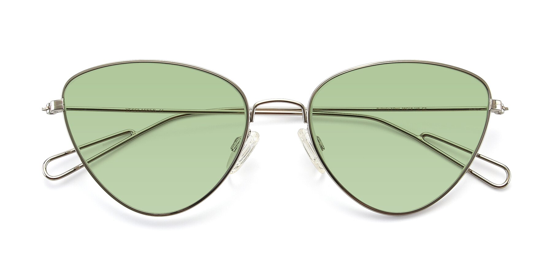 Folded Front of Butterfly Effect in Silver with Medium Green Tinted Lenses