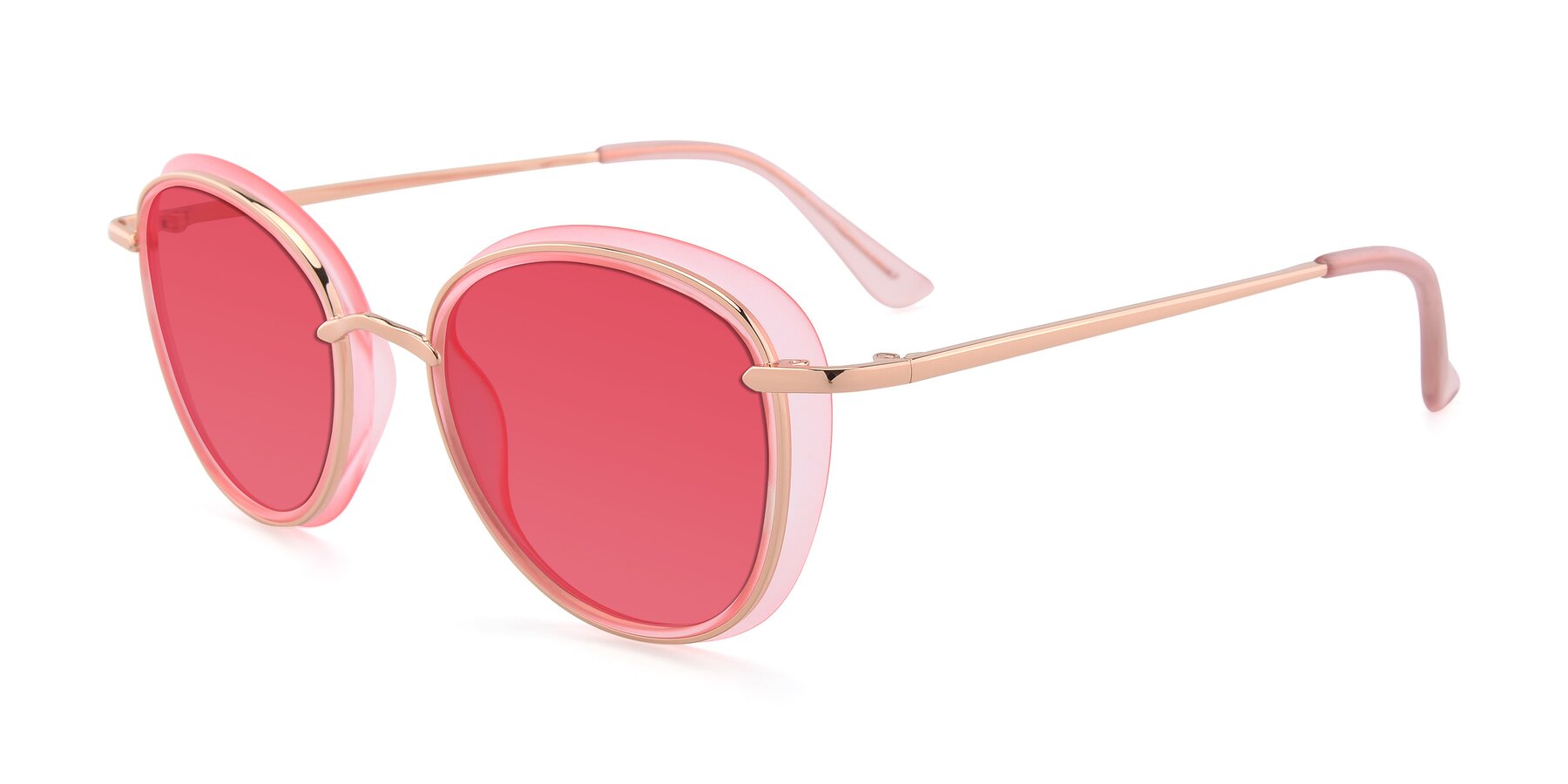Angle of Cosmopolitan in Pink-Gold with Red Tinted Lenses