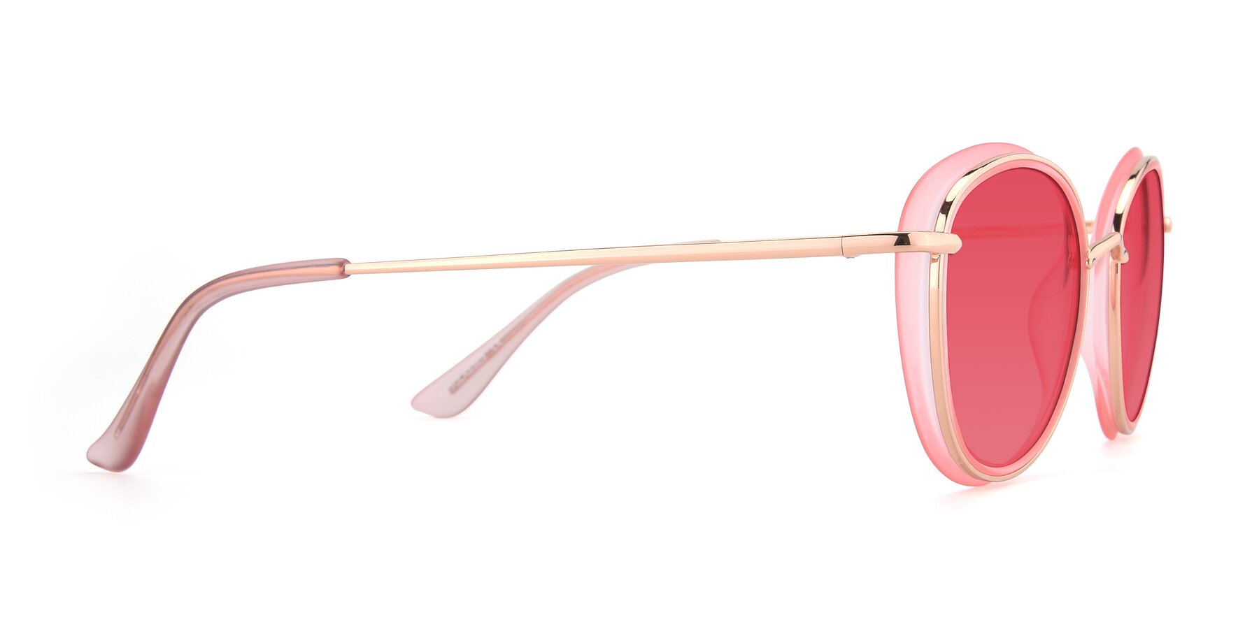 Side of Cosmopolitan in Pink-Gold with Red Tinted Lenses