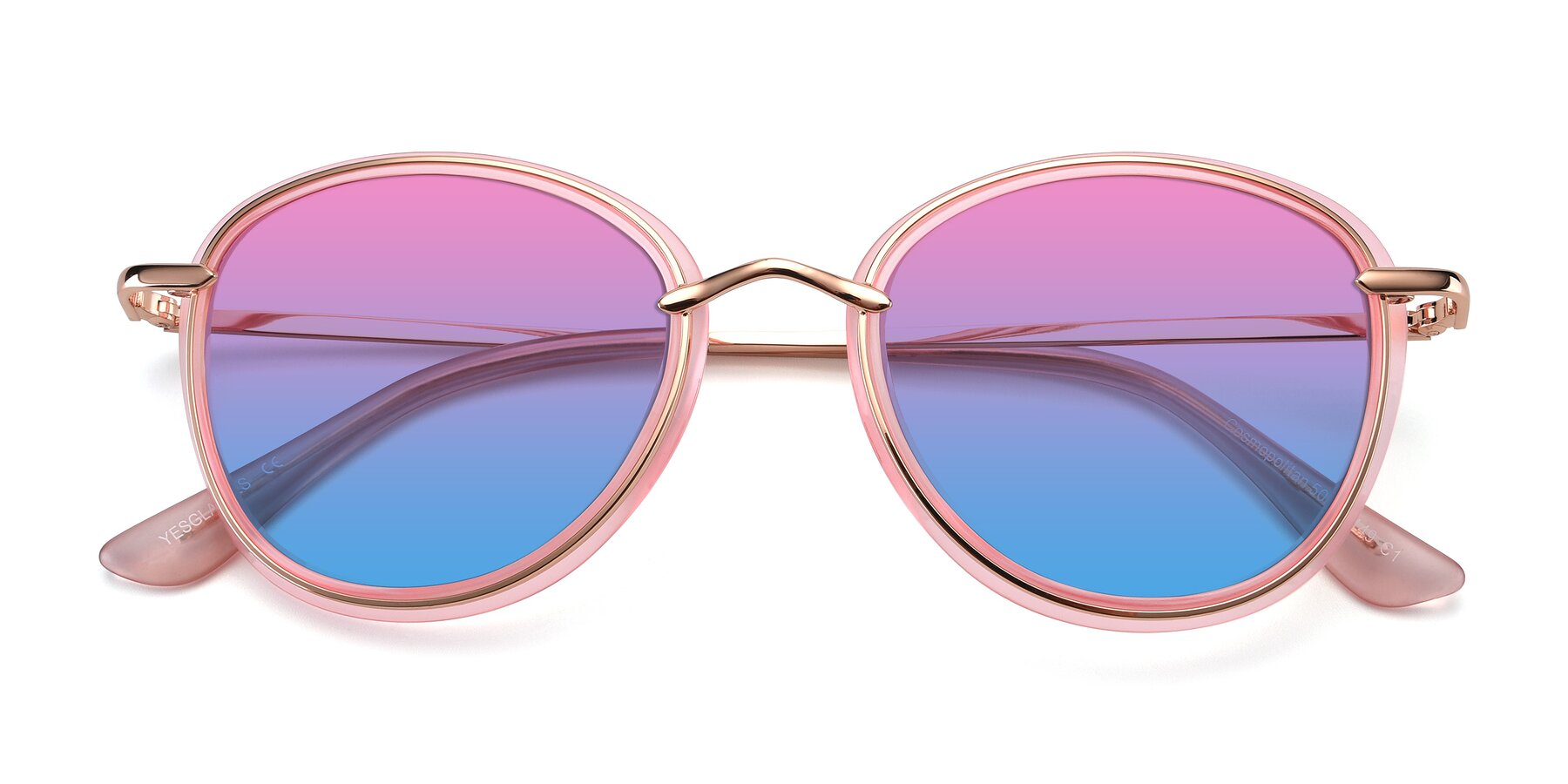 Folded Front of Cosmopolitan in Pink-Gold with Pink / Blue Gradient Lenses