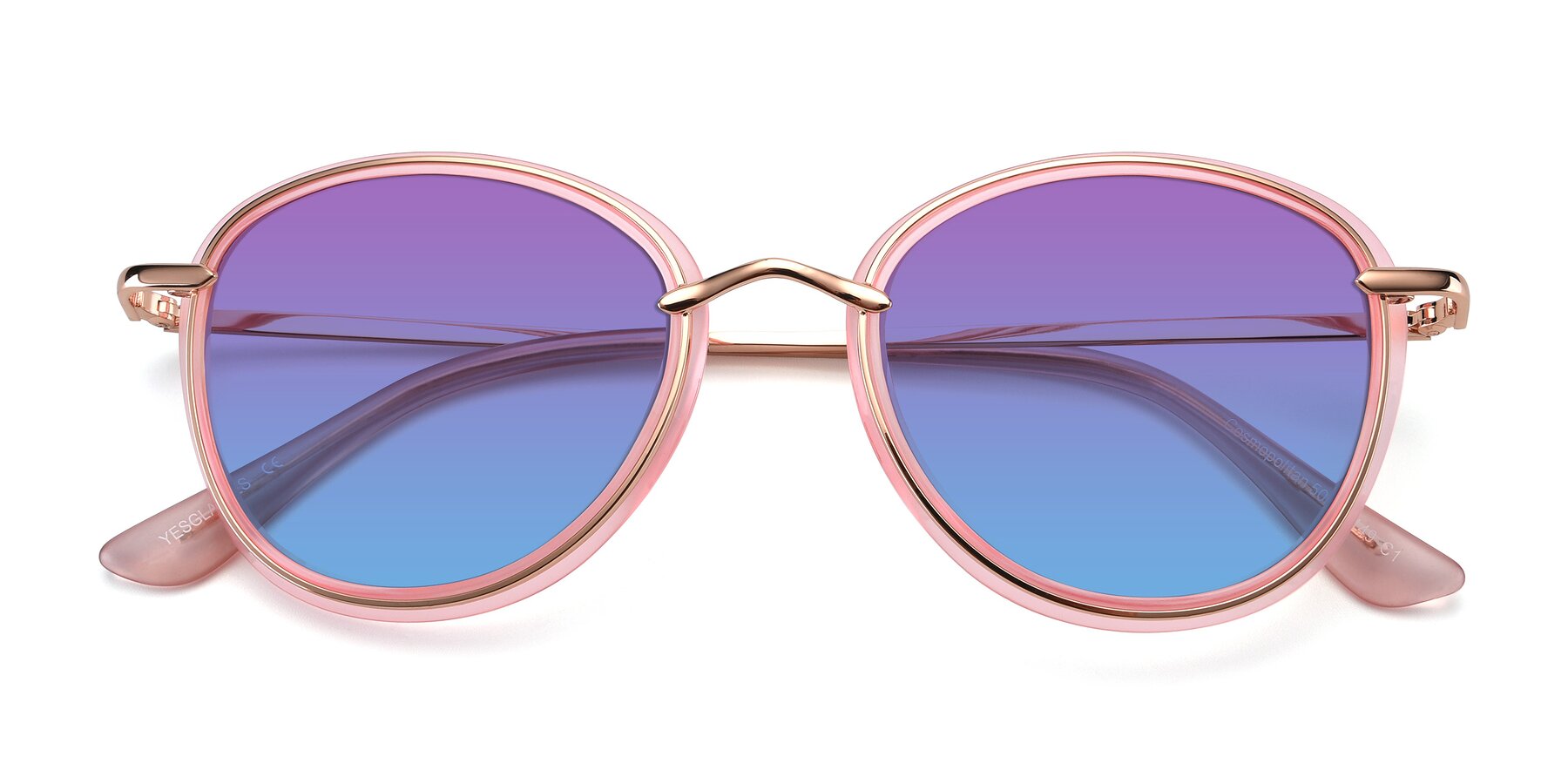 Folded Front of Cosmopolitan in Pink-Gold with Purple / Blue Gradient Lenses