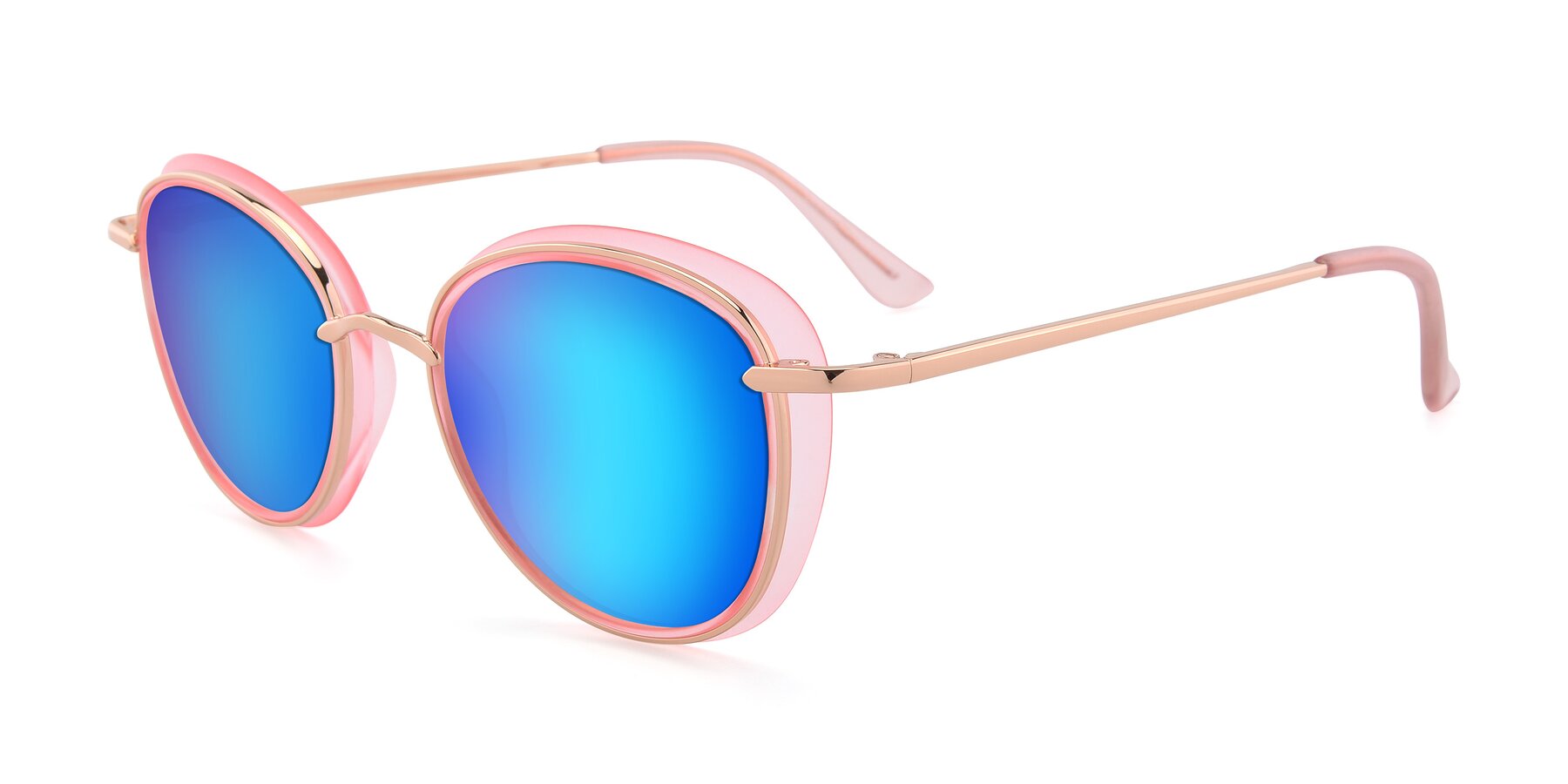 Angle of Cosmopolitan in Pink-Gold with Blue Mirrored Lenses