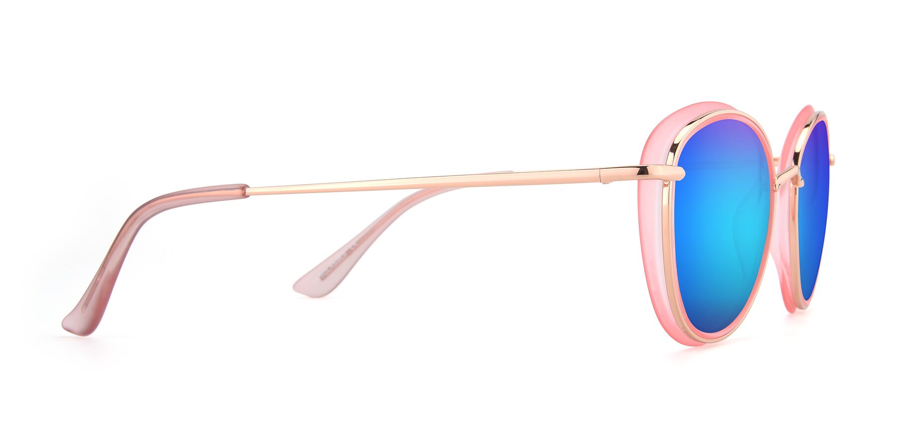 Side of Cosmopolitan in Pink-Gold with Blue Mirrored Lenses