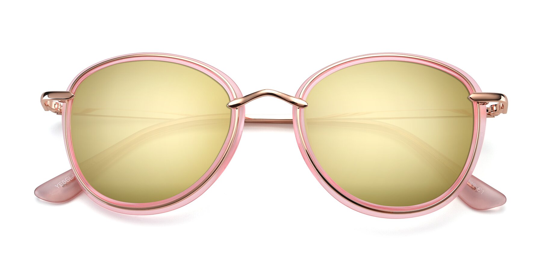 Folded Front of Cosmopolitan in Pink-Gold with Gold Mirrored Lenses