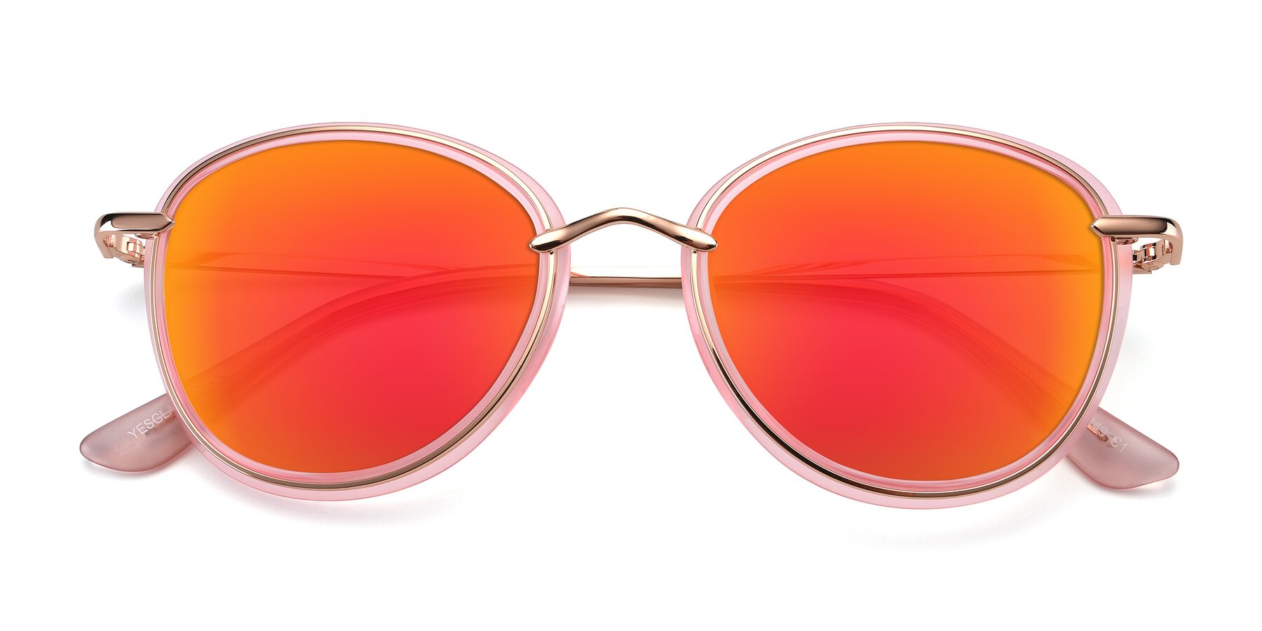 Folded Front of Cosmopolitan in Pink-Gold with Red Gold Mirrored Lenses