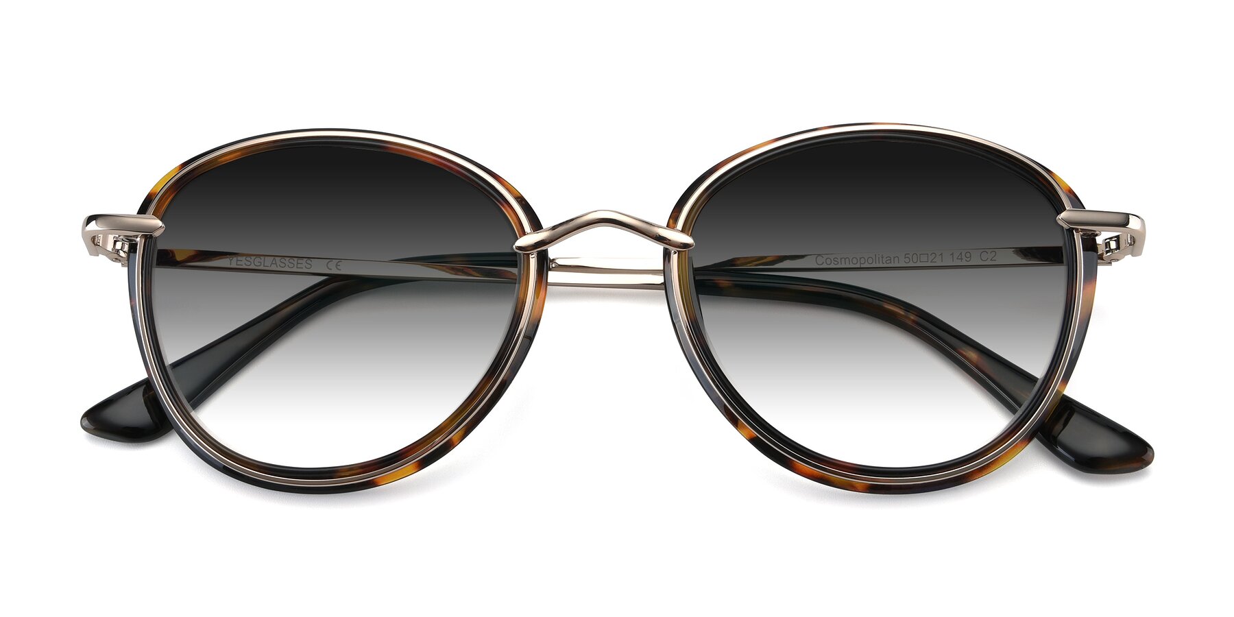 Folded Front of Cosmopolitan in Tortoise-Silver with Gray Gradient Lenses