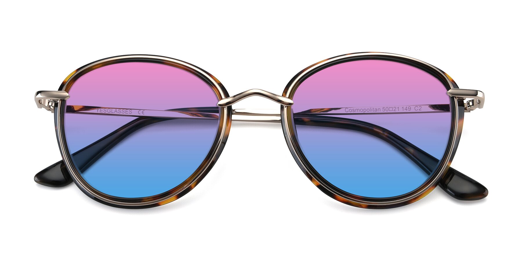 Folded Front of Cosmopolitan in Tortoise-Silver with Pink / Blue Gradient Lenses