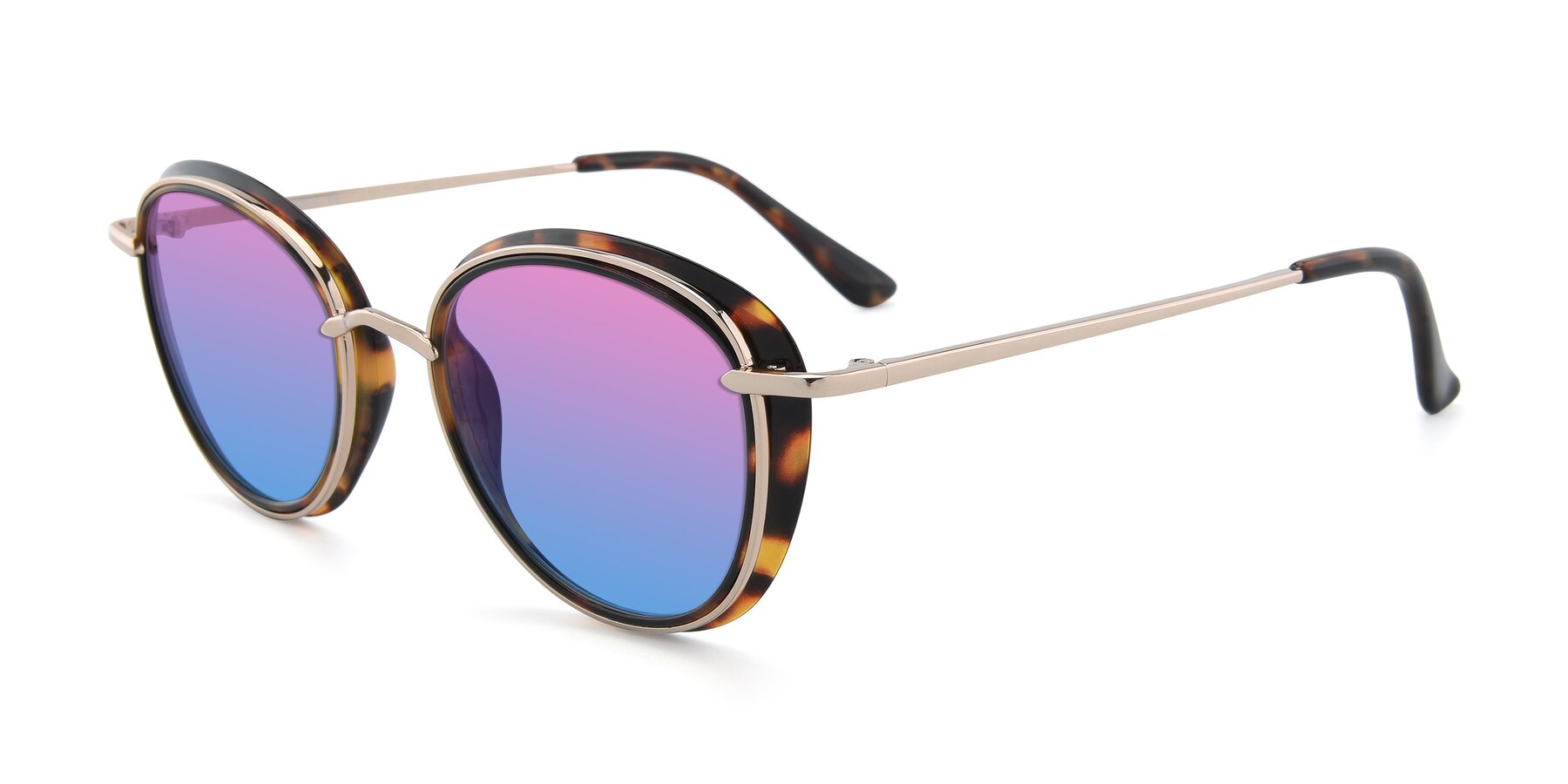 Angle of Cosmopolitan in Tortoise-Silver with Pink / Blue Gradient Lenses