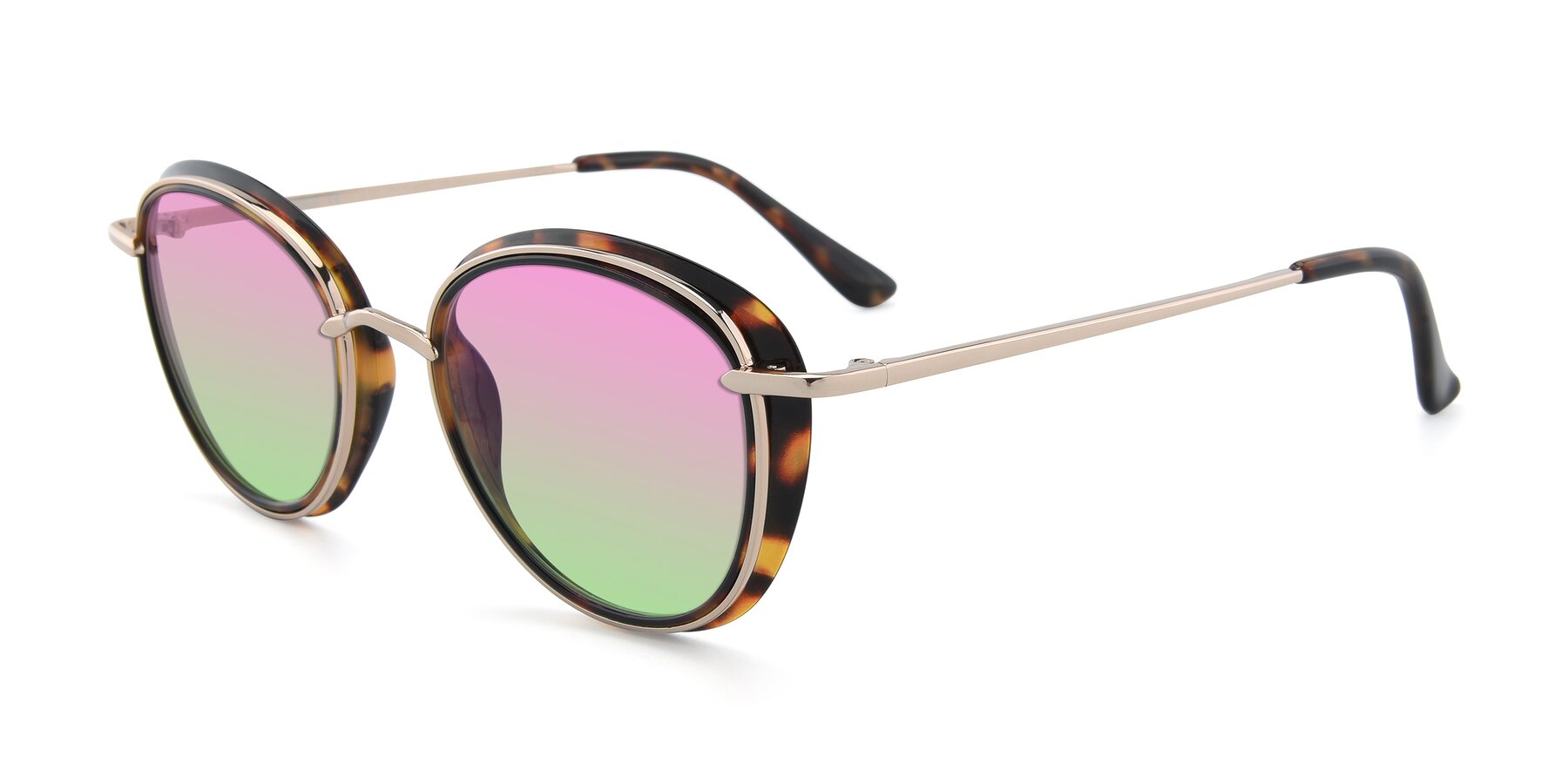 Angle of Cosmopolitan in Tortoise-Silver with Pink / Green Gradient Lenses
