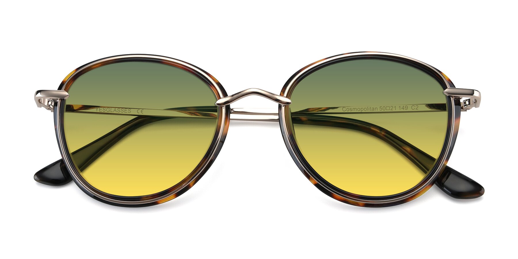 Folded Front of Cosmopolitan in Tortoise-Silver with Green / Yellow Gradient Lenses