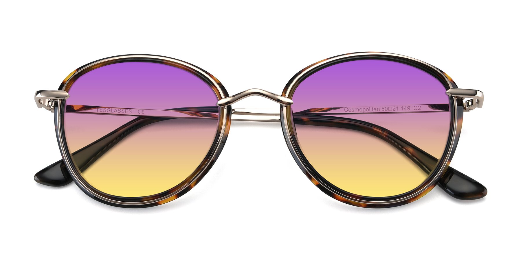 Folded Front of Cosmopolitan in Tortoise-Silver with Purple / Yellow Gradient Lenses