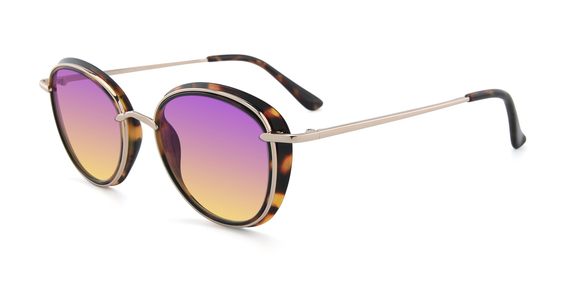 Angle of Cosmopolitan in Tortoise-Silver with Purple / Yellow Gradient Lenses