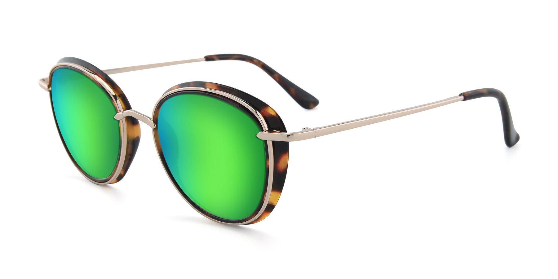 Angle of Cosmopolitan in Tortoise-Silver with Green Mirrored Lenses