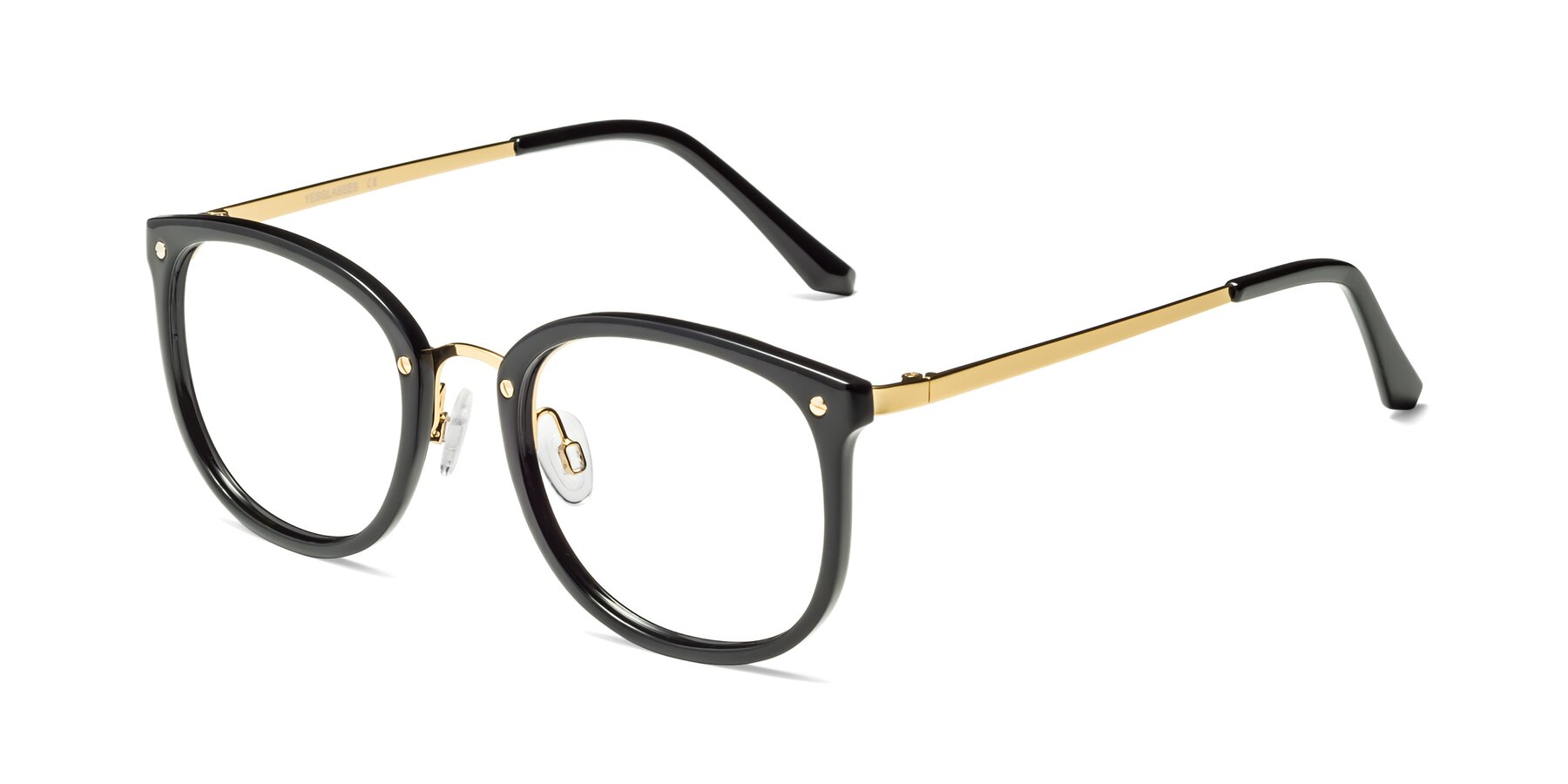 Angle of Timeless in Black-Gold with Clear Blue Light Blocking Lenses